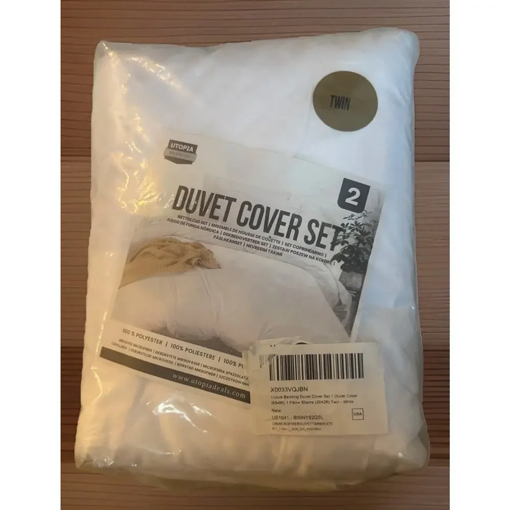 Utopia Bedding Twin Duvet Cover Set 2 Piece White Brushed Microfiber New